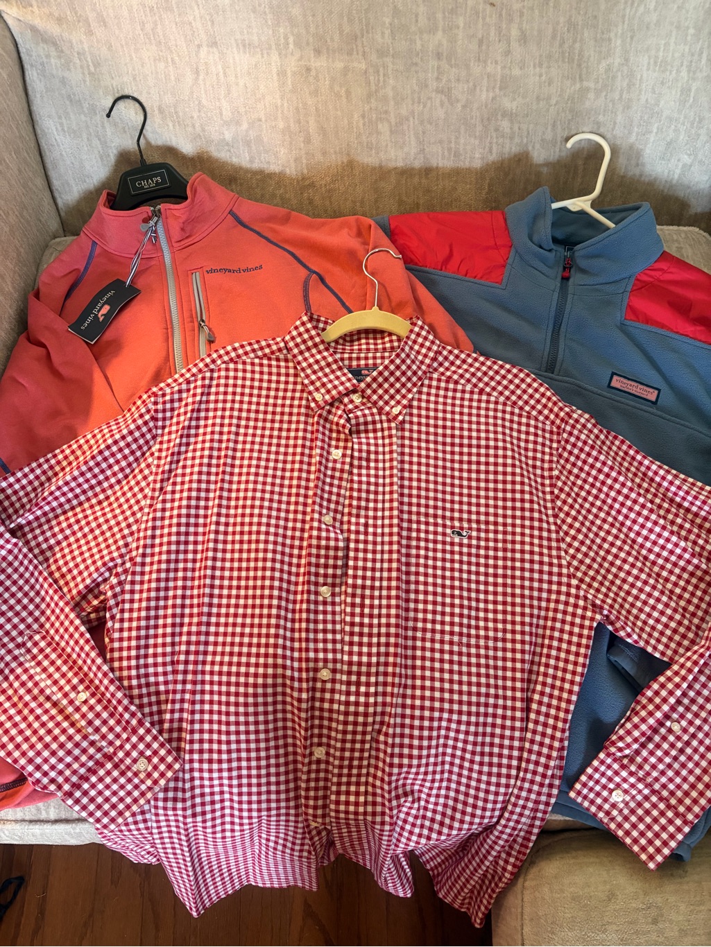 Vineyard Vines Red Gingham Button-Down And Colorblock Pullovers